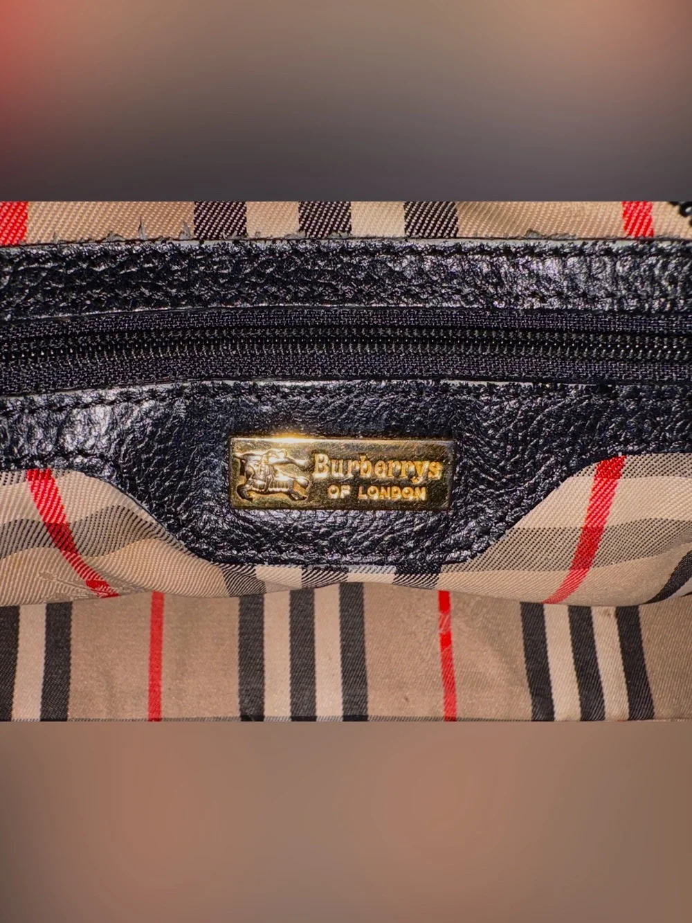 Authentic Vintage Burberrys Satchel Boston Bag Black Leather Nova Check 80-90s